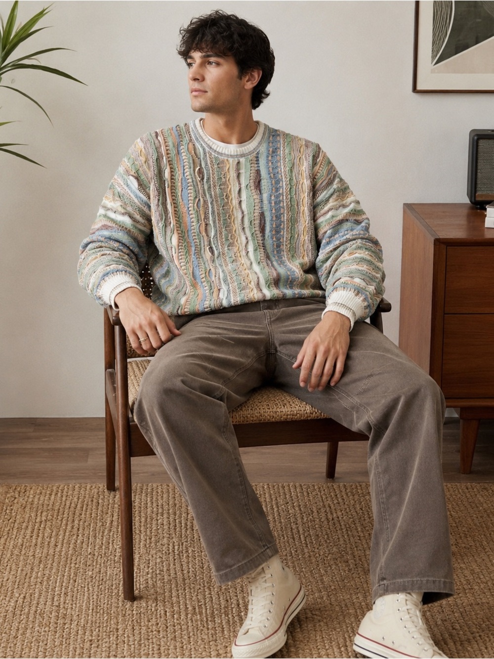 Vintage Florence Tricot 3D Knit Sweater XXL Coogi Style Pastel Cotton Blend